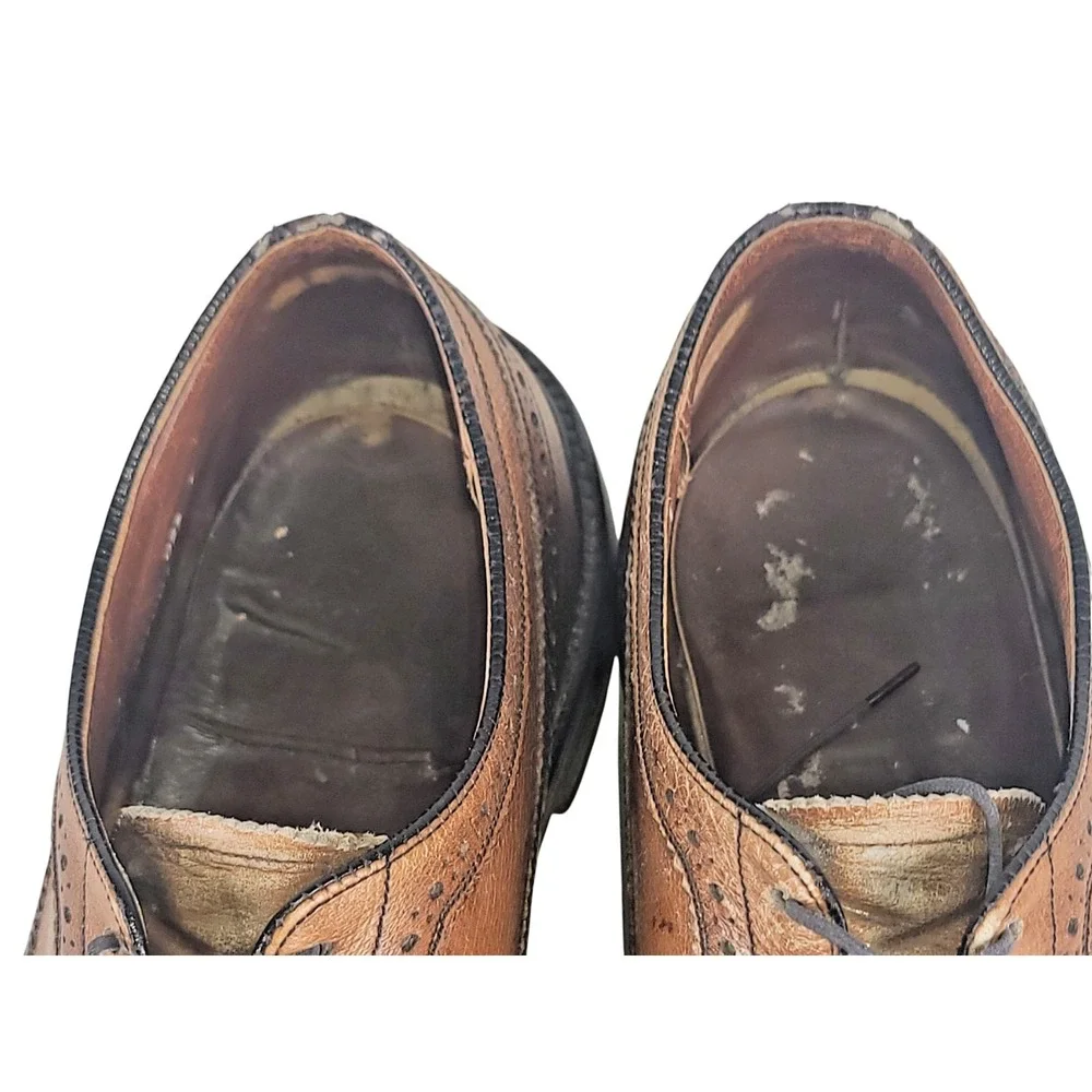 Vintage Nunn Bush Men's Tan Leather Wingtip Brogue V Cleat Oxford Shoes 11.5 C